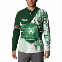 Custom Iraq Football Button Sweatshirt Modern Glitch Art Style Lion Symbolism