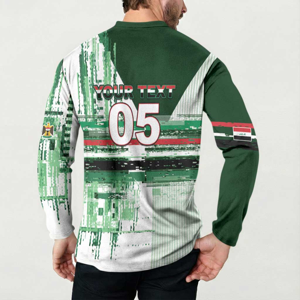 Custom Iraq Football Button Sweatshirt Modern Glitch Art Style Lion Symbolism