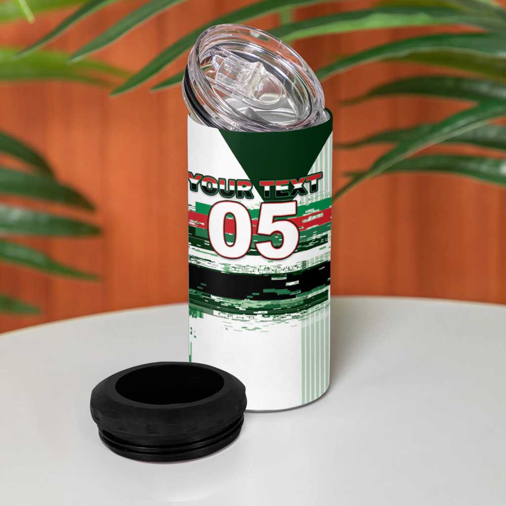 Custom Iraq Football 4 in 1 Can Cooler Tumbler Modern Glitch Art Style Lion Symbolism