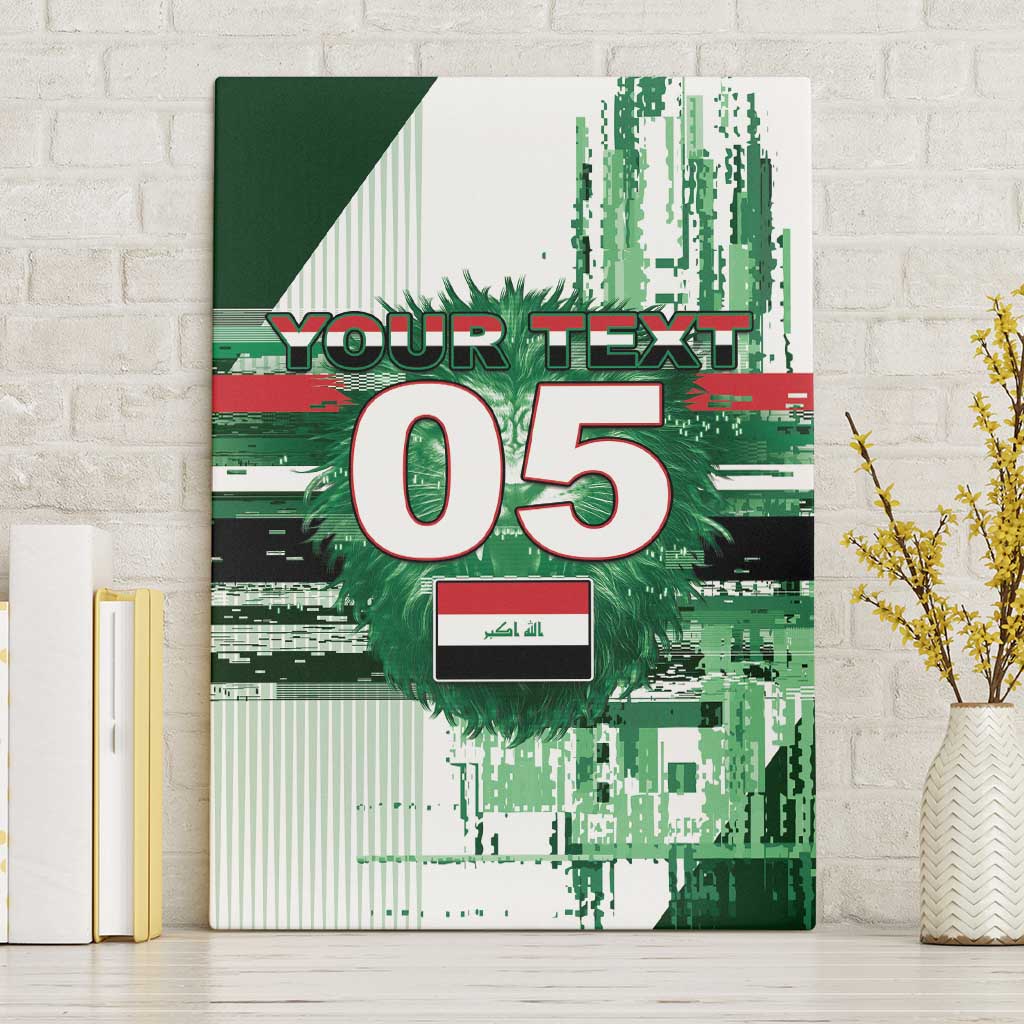 Custom Iraq Football Canvas Wall Art Modern Glitch Art Style Lion Symbolism