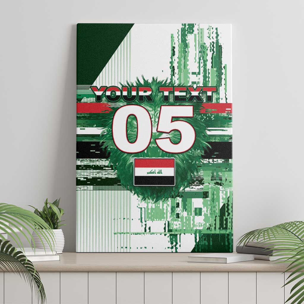 Custom Iraq Football Canvas Wall Art Modern Glitch Art Style Lion Symbolism