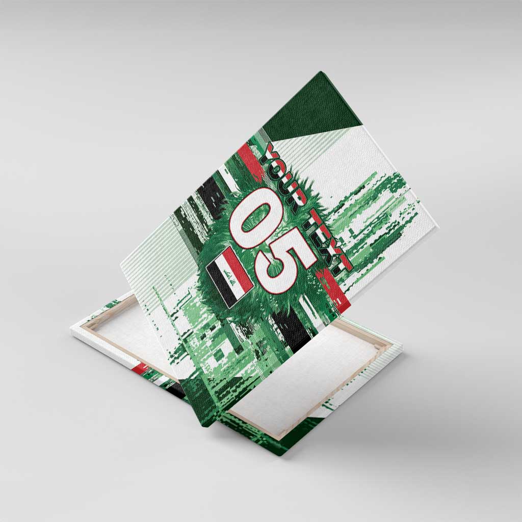 Custom Iraq Football Canvas Wall Art Modern Glitch Art Style Lion Symbolism