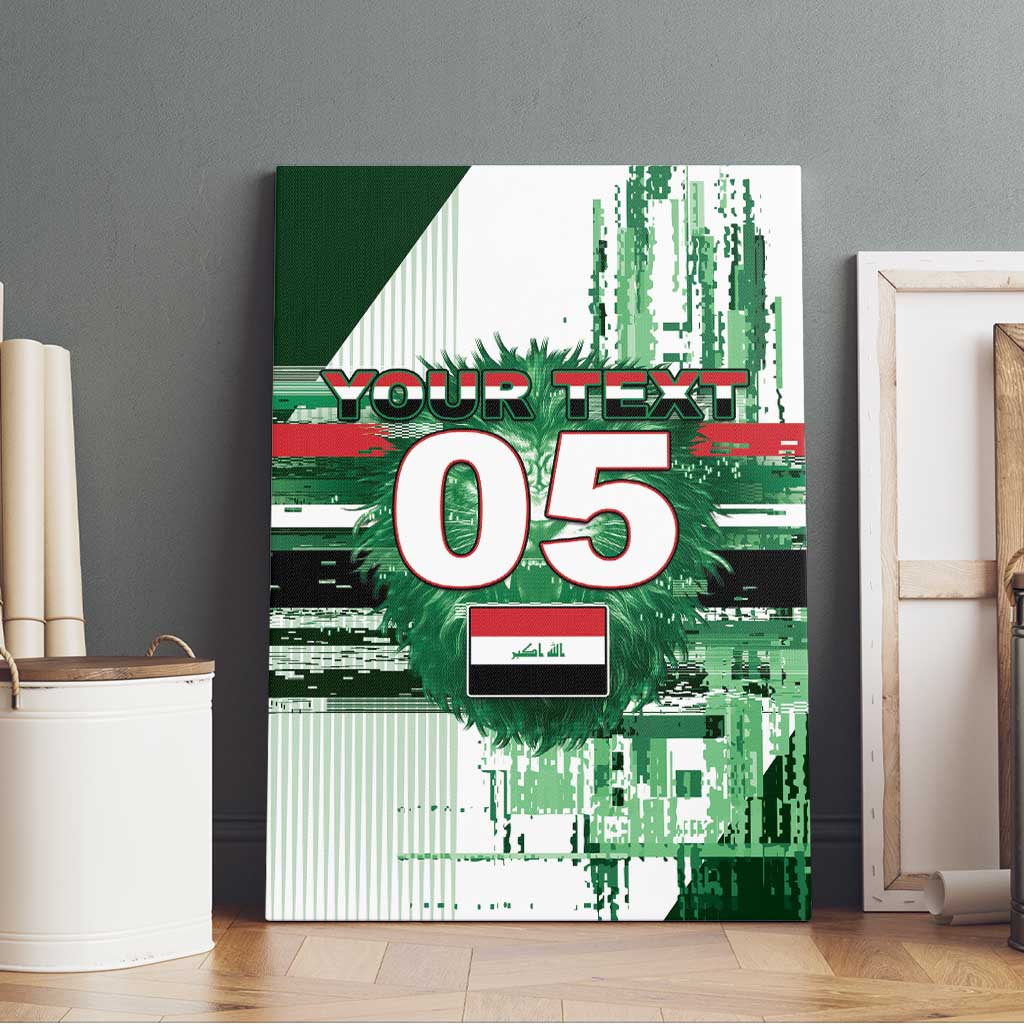Custom Iraq Football Canvas Wall Art Modern Glitch Art Style Lion Symbolism