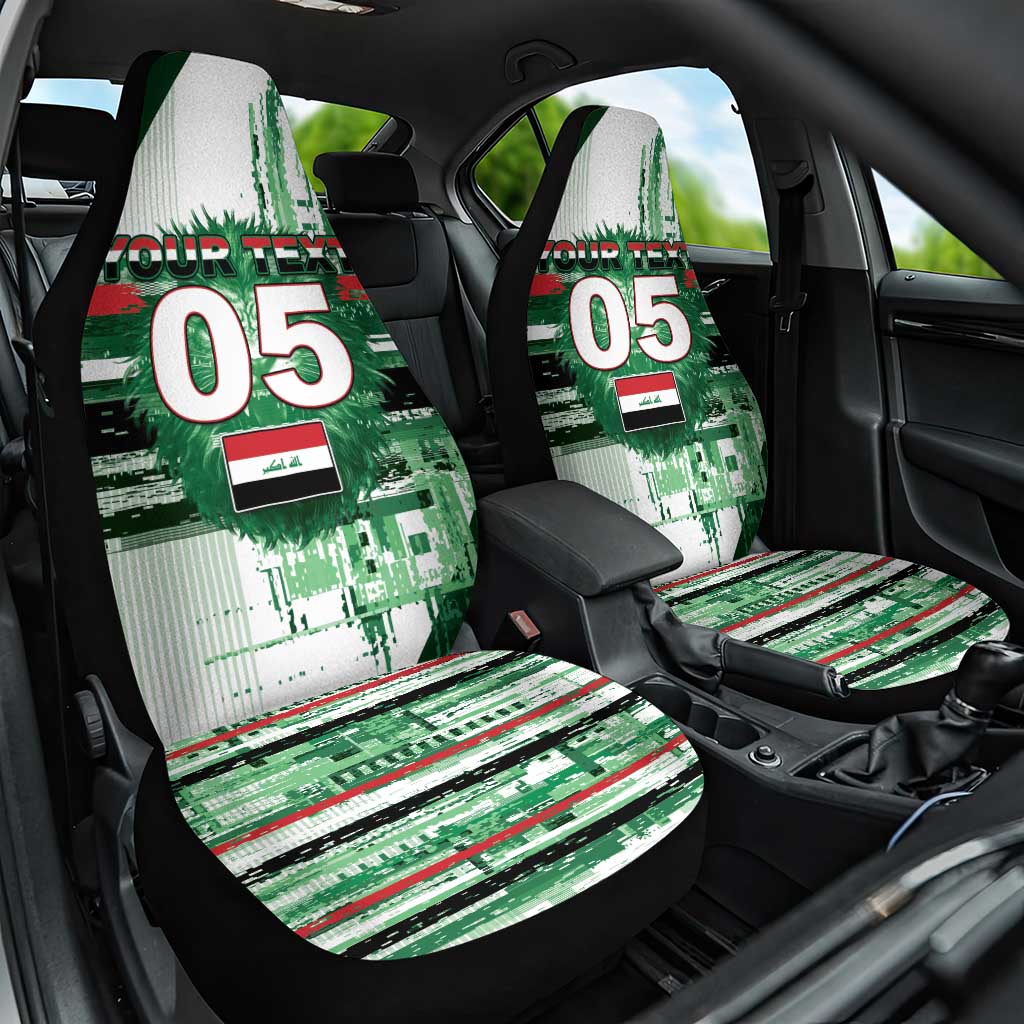 Custom Iraq Football Car Seat Cover Modern Glitch Art Style Lion Symbolism