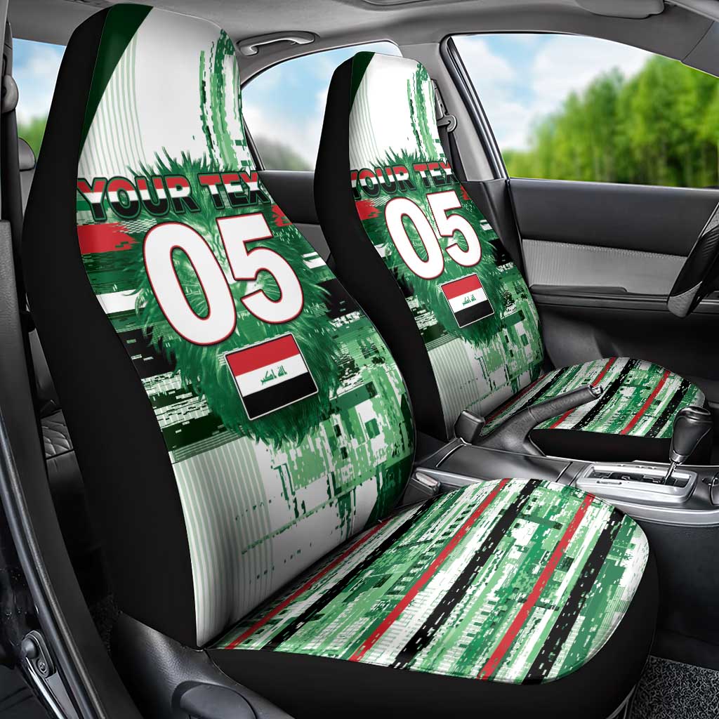 Custom Iraq Football Car Seat Cover Modern Glitch Art Style Lion Symbolism