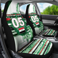 Custom Iraq Football Car Seat Cover Modern Glitch Art Style Lion Symbolism