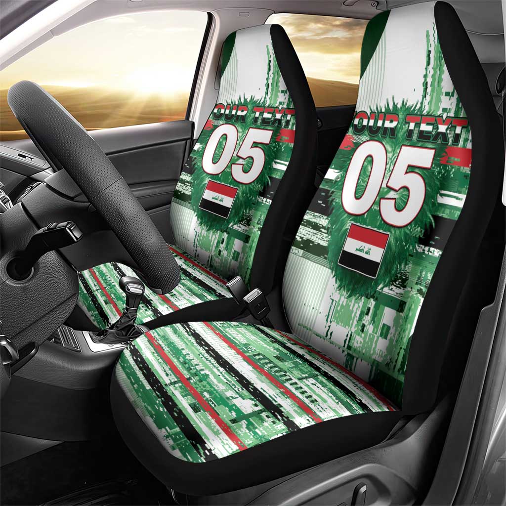 Custom Iraq Football Car Seat Cover Modern Glitch Art Style Lion Symbolism
