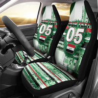 Custom Iraq Football Car Seat Cover Modern Glitch Art Style Lion Symbolism