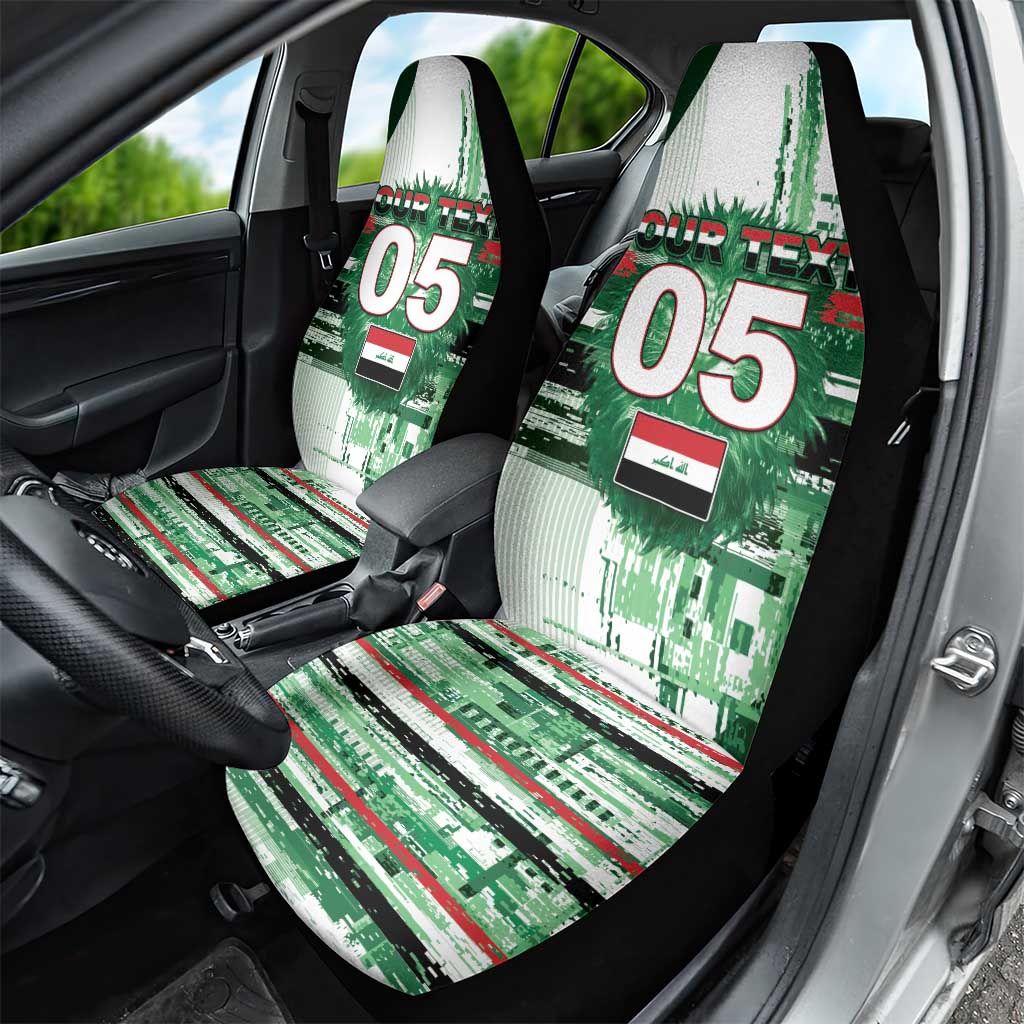 Custom Iraq Football Car Seat Cover Modern Glitch Art Style Lion Symbolism