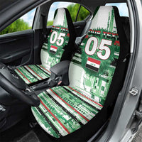 Custom Iraq Football Car Seat Cover Modern Glitch Art Style Lion Symbolism