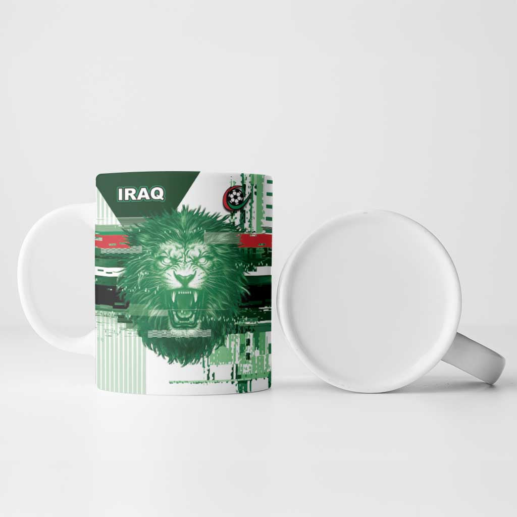 Custom Iraq Football Ceramic Mug Modern Glitch Art Style Lion Symbolism