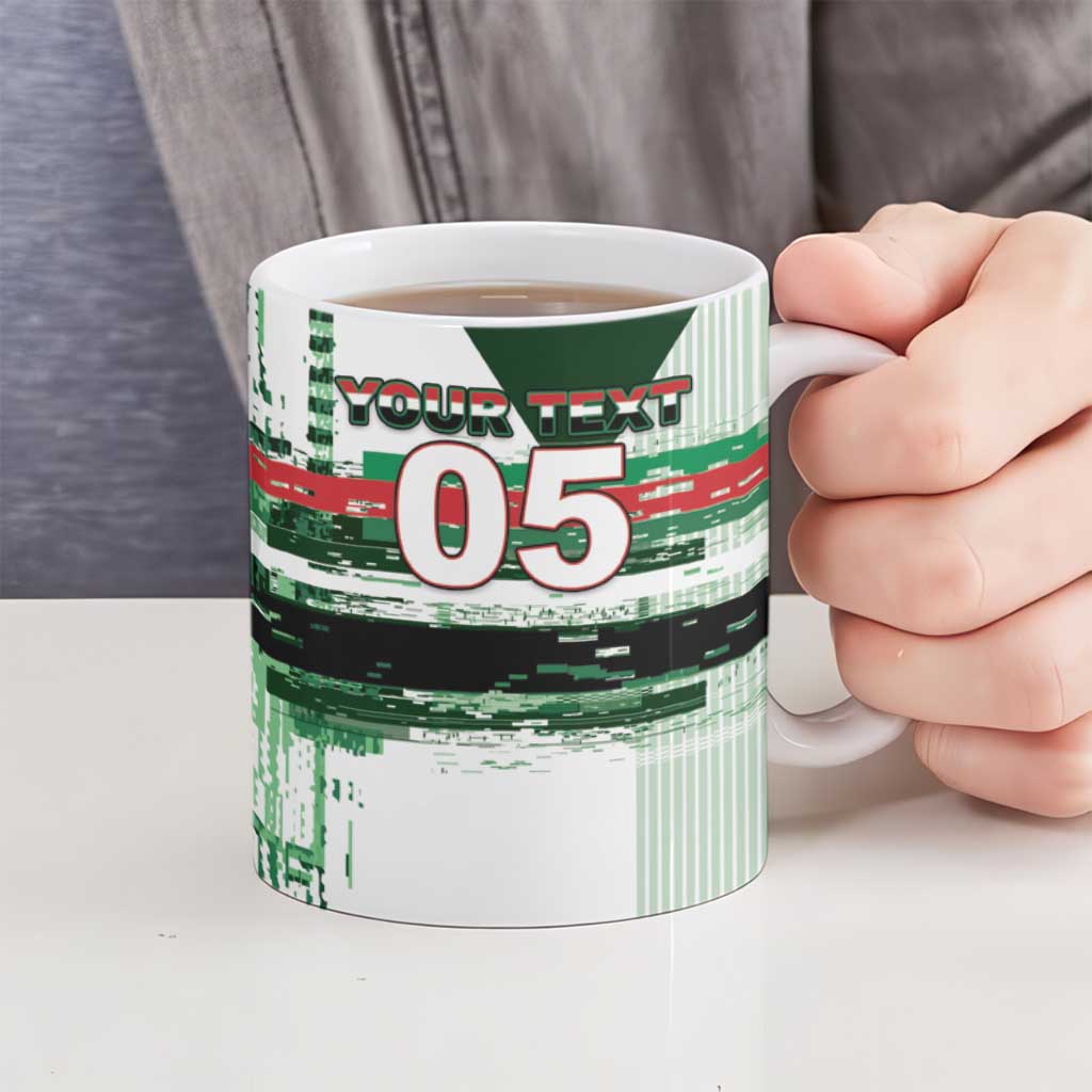 Custom Iraq Football Ceramic Mug Modern Glitch Art Style Lion Symbolism