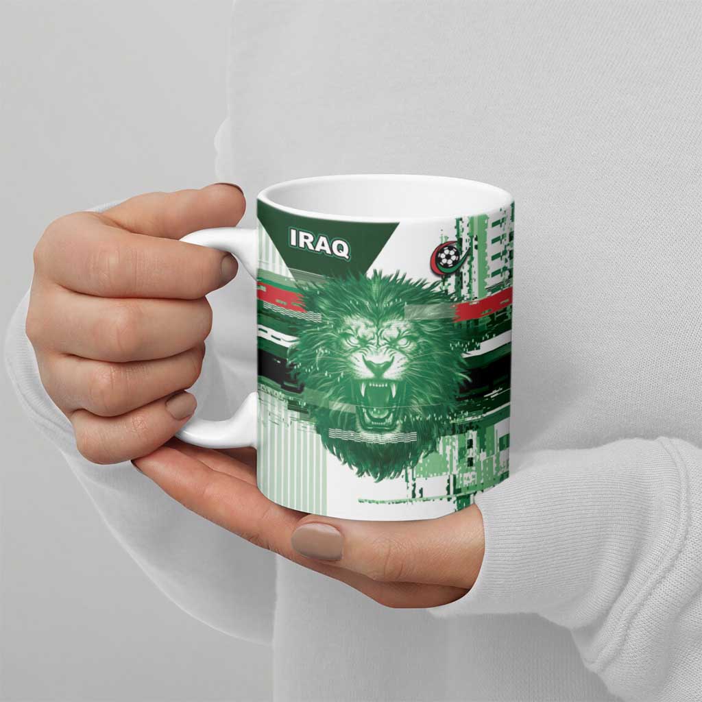 Custom Iraq Football Ceramic Mug Modern Glitch Art Style Lion Symbolism