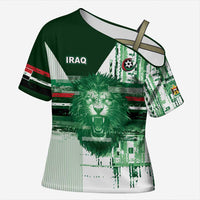Custom Iraq Football Cross Shoulder Shirt Modern Glitch Art Style Lion Symbolism