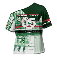 Custom Iraq Football Cross Shoulder Shirt Modern Glitch Art Style Lion Symbolism