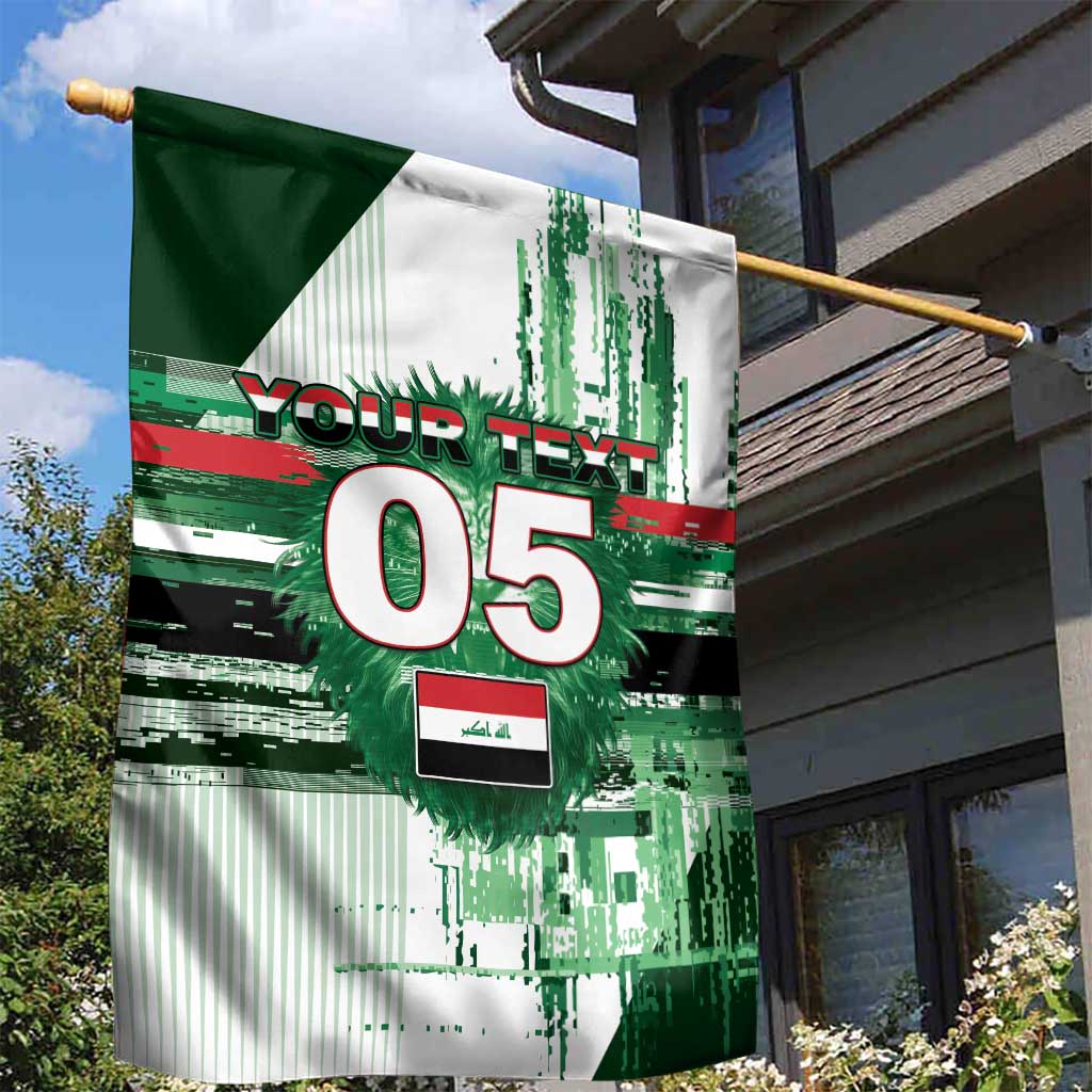 Custom Iraq Football Garden Flag Modern Glitch Art Style Lion Symbolism