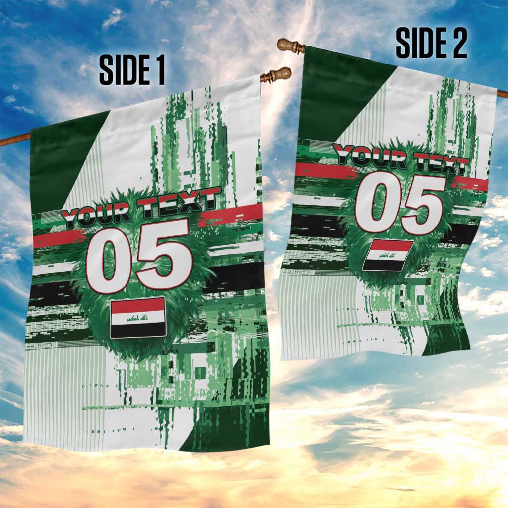 Custom Iraq Football Garden Flag Modern Glitch Art Style Lion Symbolism
