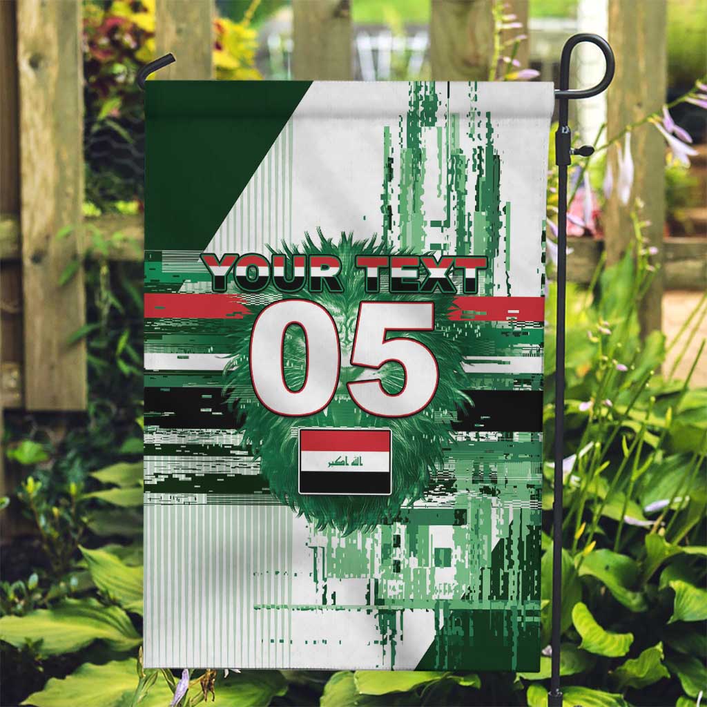 Custom Iraq Football Garden Flag Modern Glitch Art Style Lion Symbolism