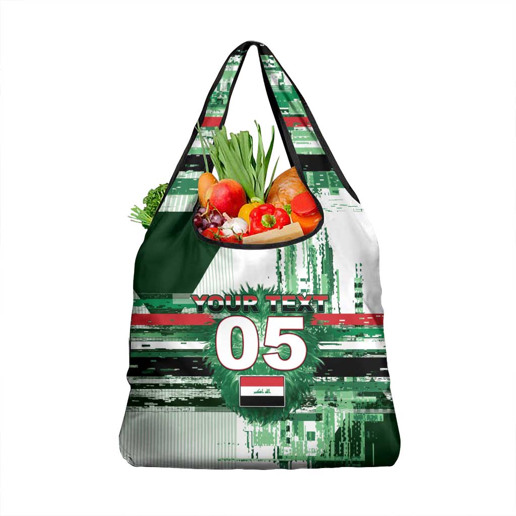 Custom Iraq Football Grocery Bag Modern Glitch Art Style Lion Symbolism