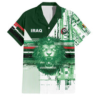 Custom Iraq Football Hawaiian Shirt Modern Glitch Art Style Lion Symbolism