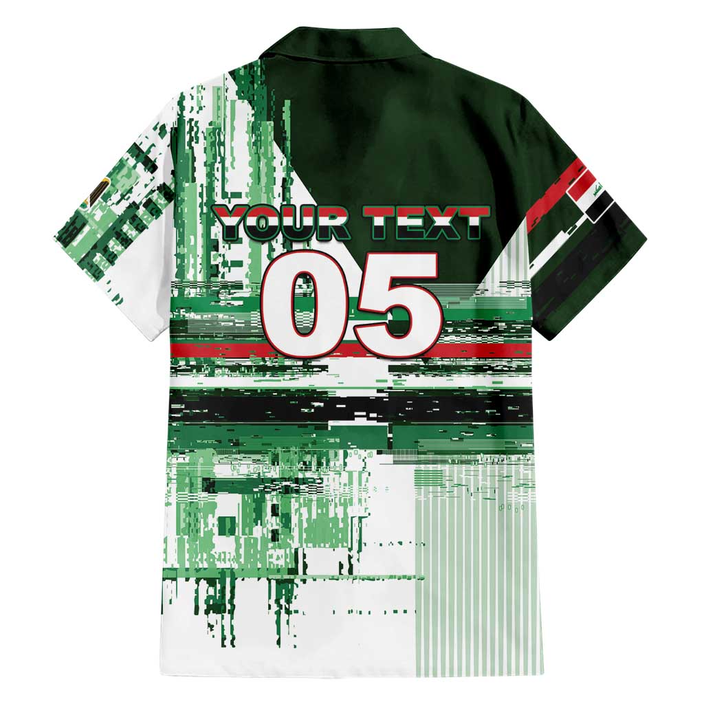Custom Iraq Football Hawaiian Shirt Modern Glitch Art Style Lion Symbolism