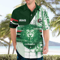 Custom Iraq Football Hawaiian Shirt Modern Glitch Art Style Lion Symbolism