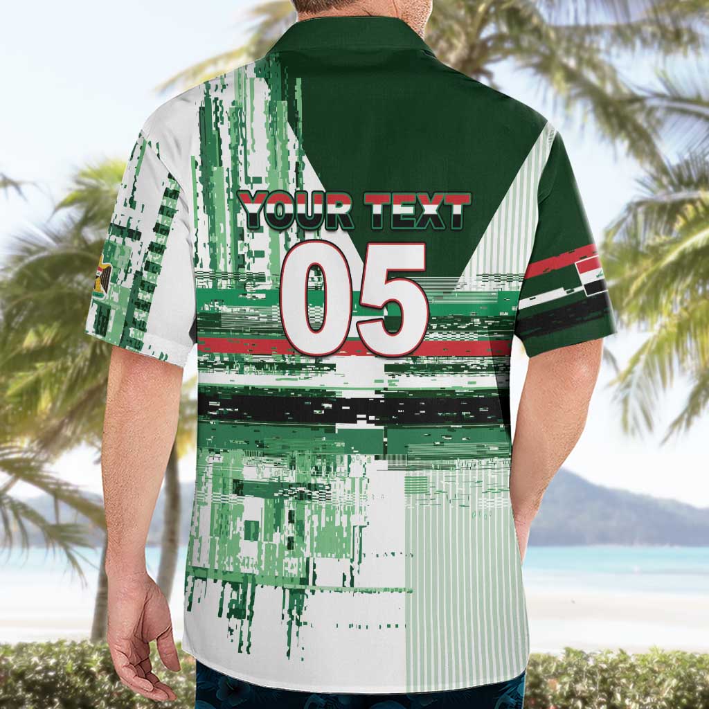 Custom Iraq Football Hawaiian Shirt Modern Glitch Art Style Lion Symbolism