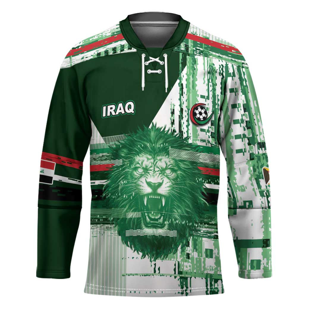 Custom Iraq Football Hockey Jersey Modern Glitch Art Style Lion Symbolism
