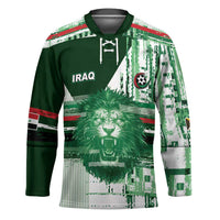 Custom Iraq Football Hockey Jersey Modern Glitch Art Style Lion Symbolism