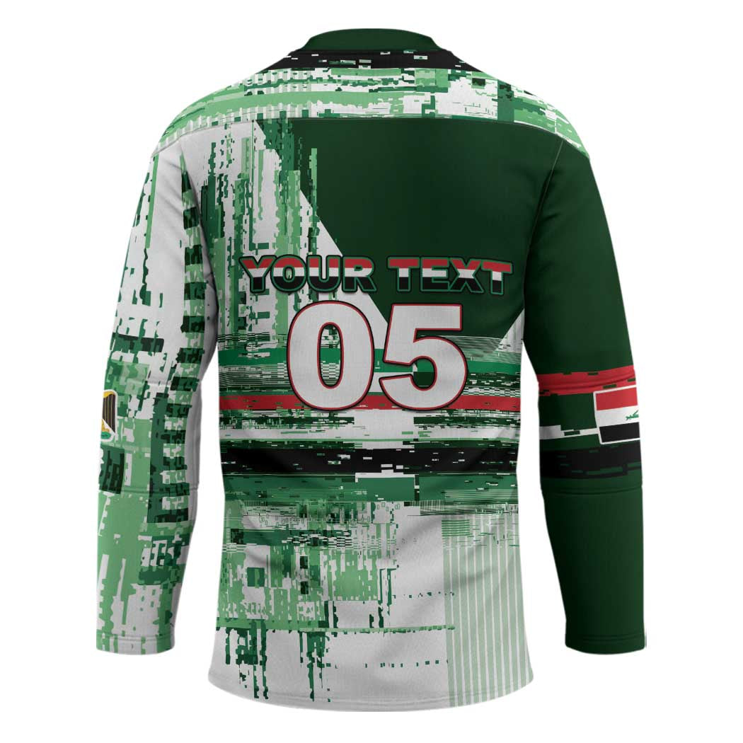 Custom Iraq Football Hockey Jersey Modern Glitch Art Style Lion Symbolism