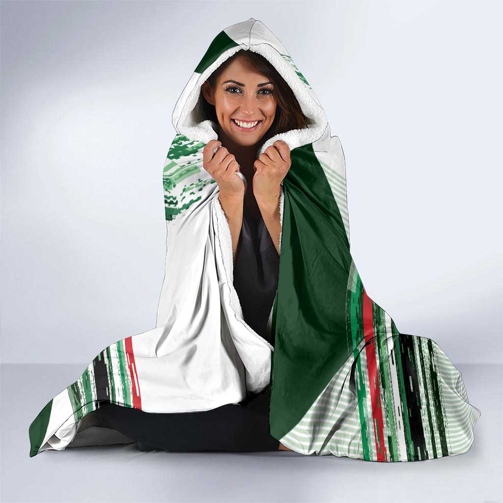 Custom Iraq Football Hooded Blanket Modern Glitch Art Style Lion Symbolism
