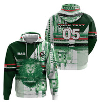 Custom Iraq Football Hoodie Modern Glitch Art Style Lion Symbolism