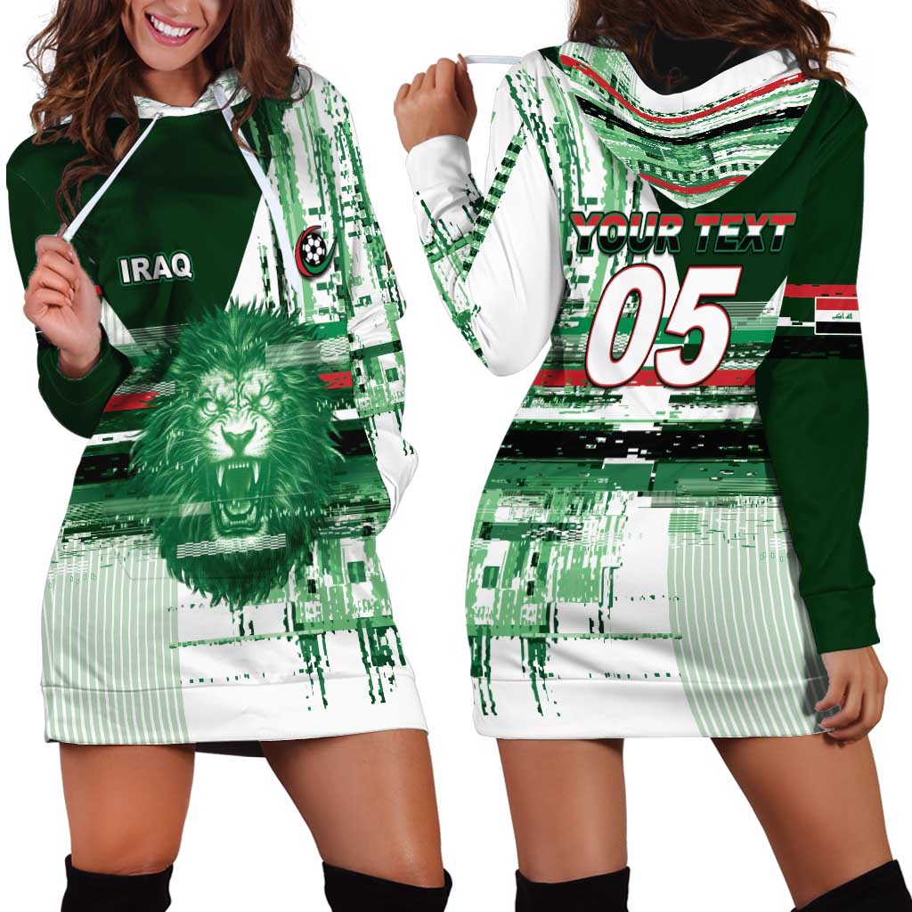 Custom Iraq Football Hoodie Dress Modern Glitch Art Style Lion Symbolism