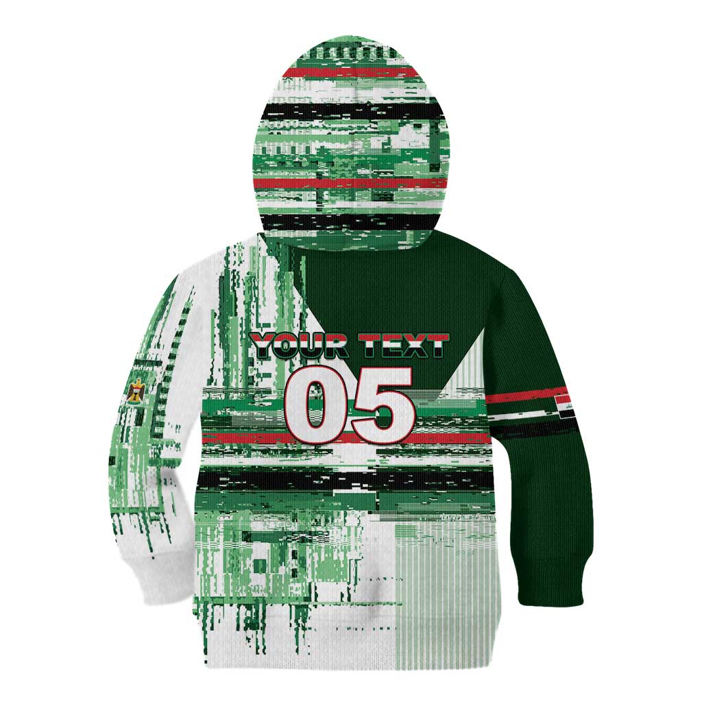 Custom Iraq Football Kid Hoodie Modern Glitch Art Style Lion Symbolism