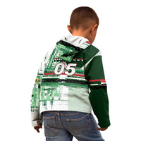 Custom Iraq Football Kid Hoodie Modern Glitch Art Style Lion Symbolism