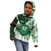 Custom Iraq Football Kid Hoodie Modern Glitch Art Style Lion Symbolism