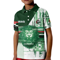 Custom Iraq Football Kid Polo Shirt Modern Glitch Art Style Lion Symbolism