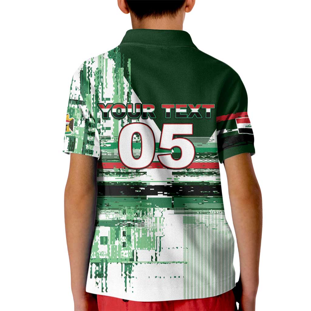 Custom Iraq Football Kid Polo Shirt Modern Glitch Art Style Lion Symbolism