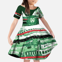 Custom Iraq Football Kid Short Sleeve Dress Modern Glitch Art Style Lion Symbolism