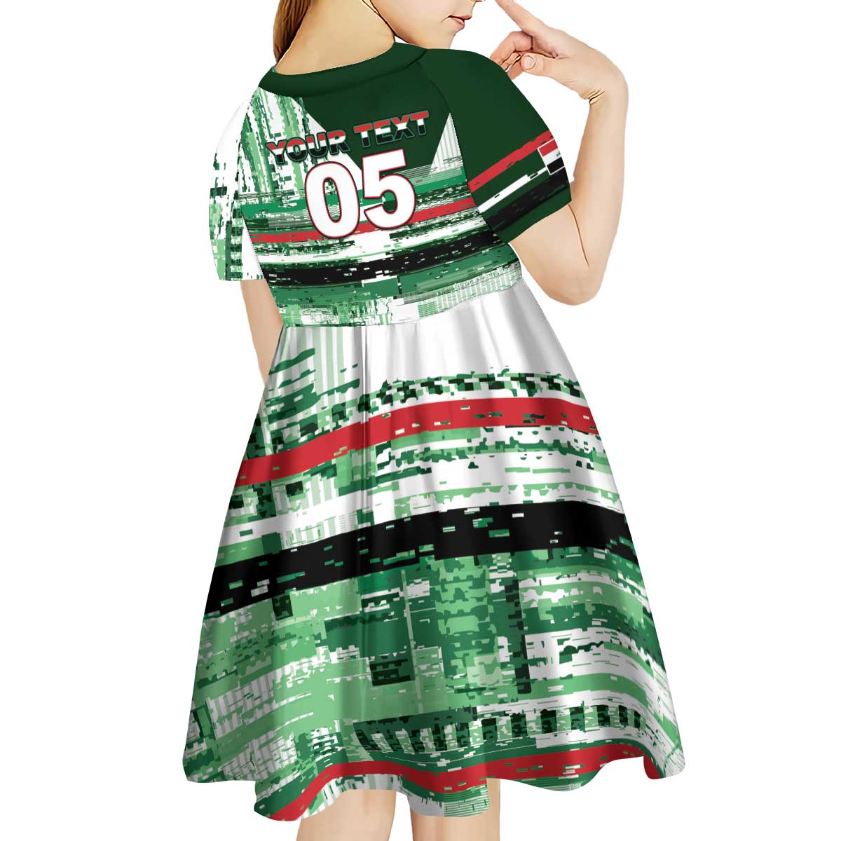 Custom Iraq Football Kid Short Sleeve Dress Modern Glitch Art Style Lion Symbolism