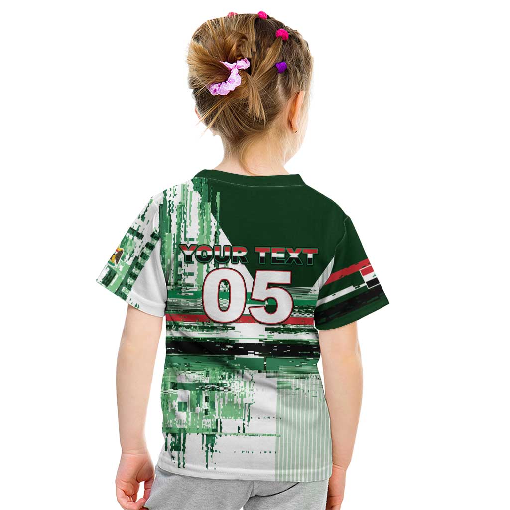 Custom Iraq Football Kid T Shirt Modern Glitch Art Style Lion Symbolism