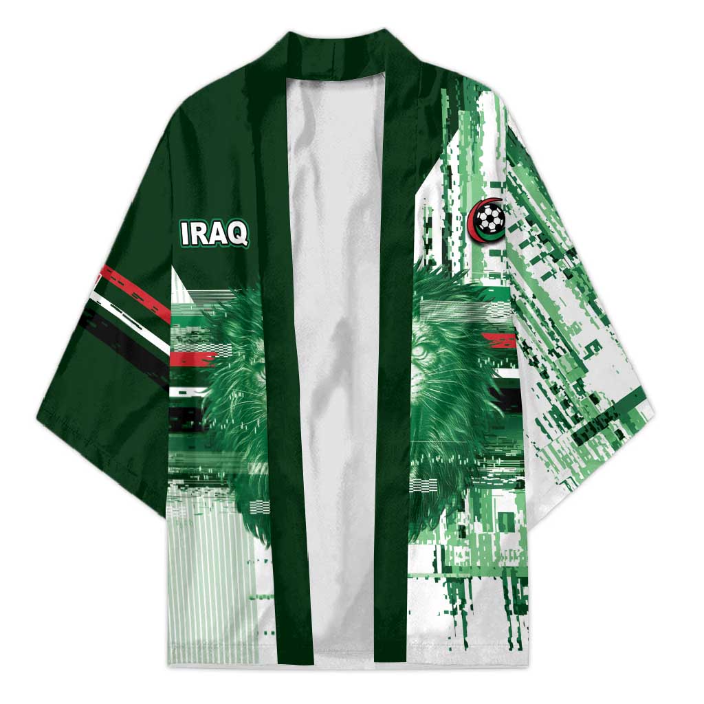 Custom Iraq Football Kimono Modern Glitch Art Style Lion Symbolism