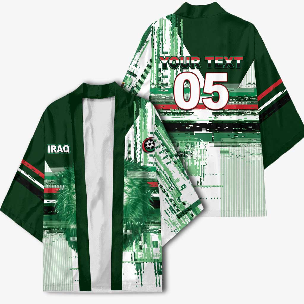 Custom Iraq Football Kimono Modern Glitch Art Style Lion Symbolism