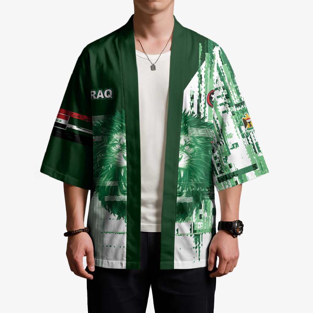 Custom Iraq Football Kimono Modern Glitch Art Style Lion Symbolism