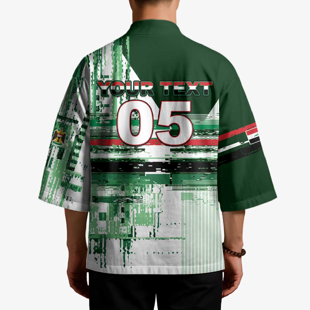 Custom Iraq Football Kimono Modern Glitch Art Style Lion Symbolism