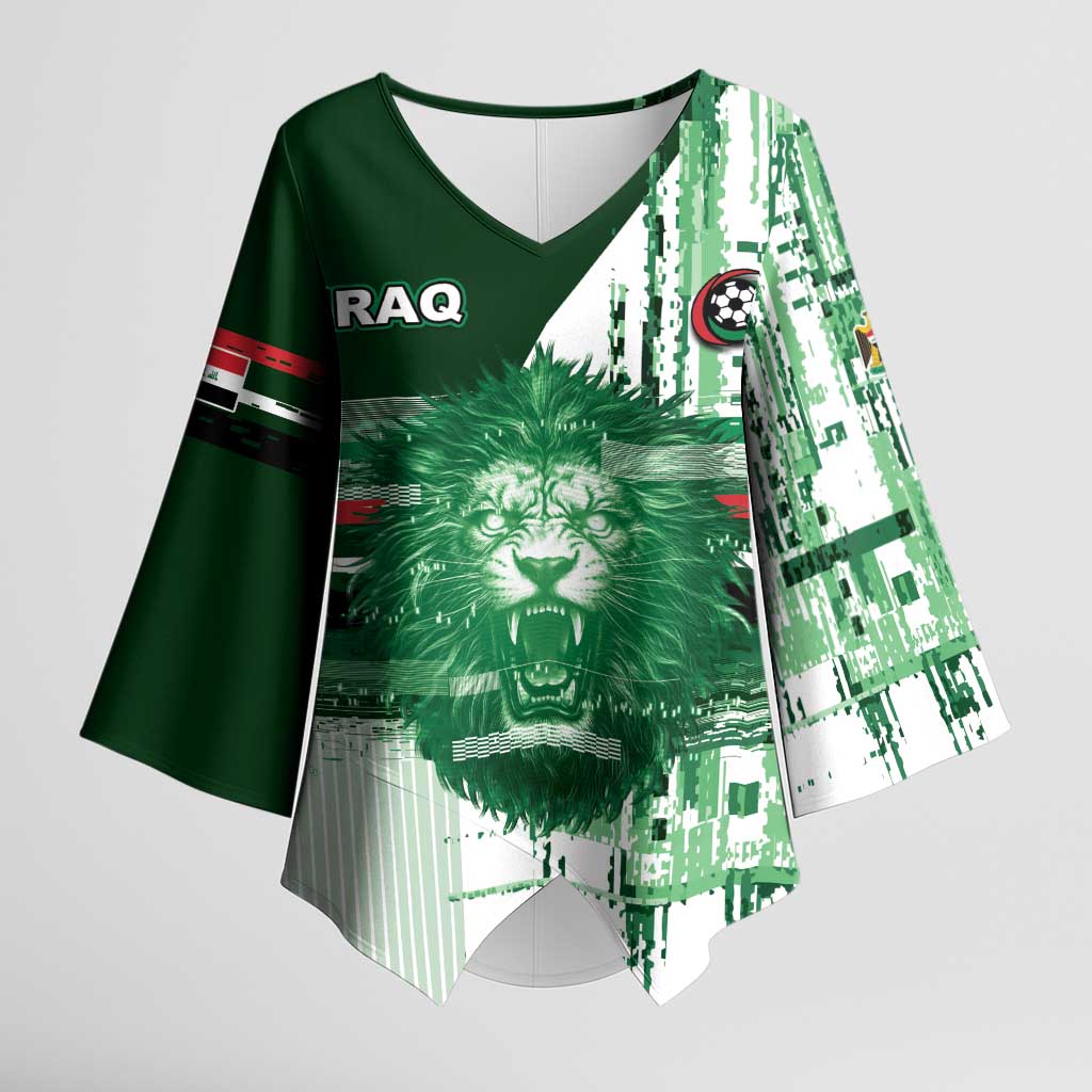 Custom Iraq Football Kimono Sleeve Blouse Modern Glitch Art Style Lion Symbolism