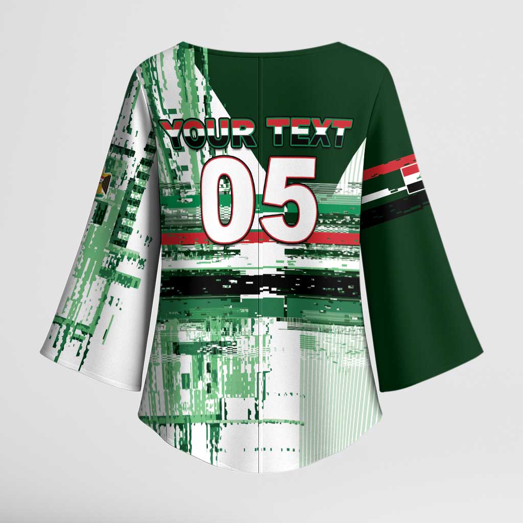 Custom Iraq Football Kimono Sleeve Blouse Modern Glitch Art Style Lion Symbolism