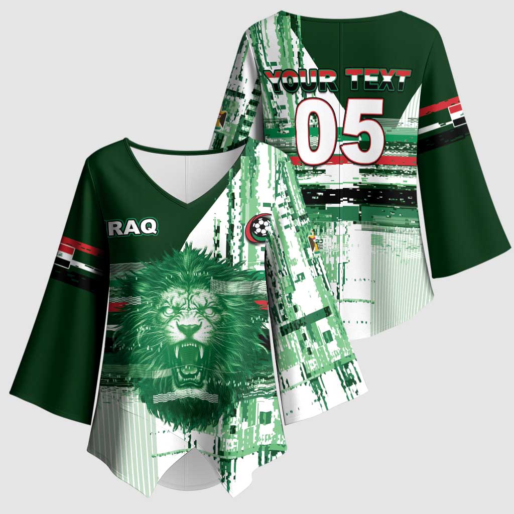 Custom Iraq Football Kimono Sleeve Blouse Modern Glitch Art Style Lion Symbolism