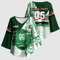 Custom Iraq Football Kimono Sleeve Blouse Modern Glitch Art Style Lion Symbolism