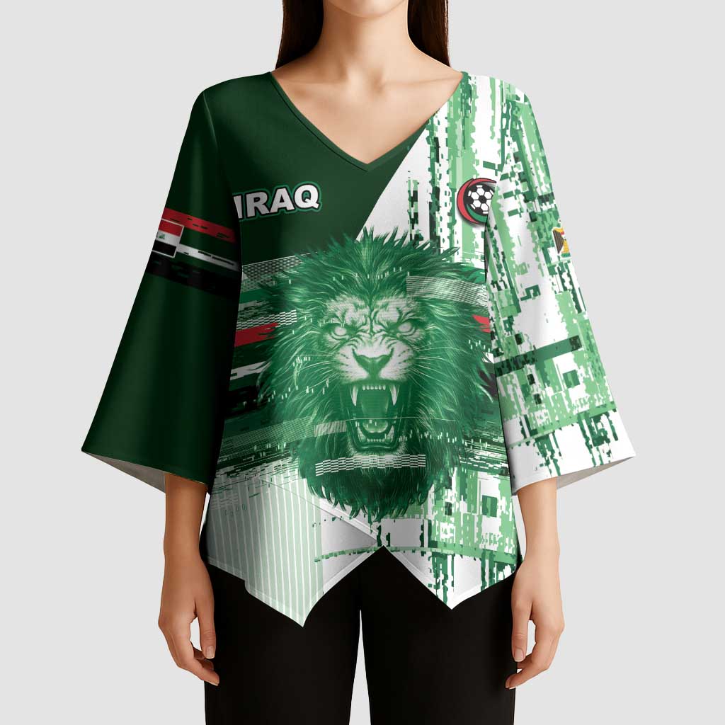 Custom Iraq Football Kimono Sleeve Blouse Modern Glitch Art Style Lion Symbolism